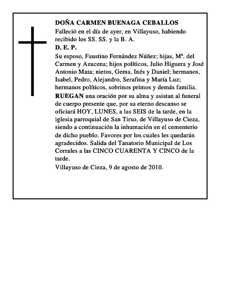 DOÑA CARMEN BUENAGA CEBALLOS