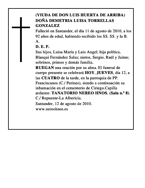 DOÑA DEMETRIA LUISA TORRELLAS GONZALEZ