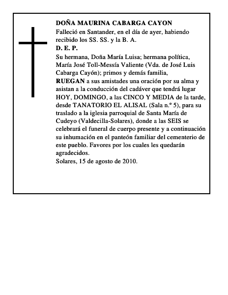 DOÑA MAURINA CABARGA CAYON