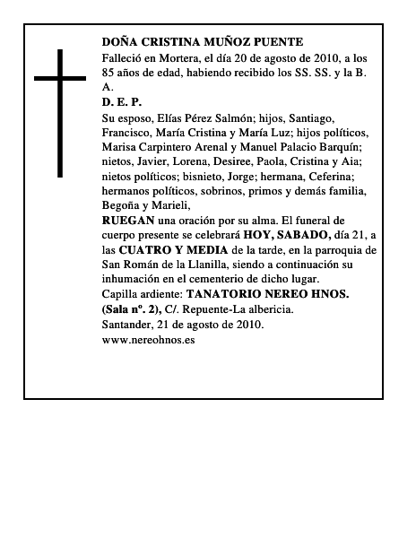 DOÑA CRISTINA MUÑOZ PUENTE