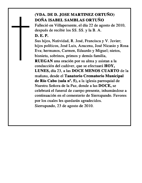 DOÑA ISABEL SAMBLAS ORTUÑO