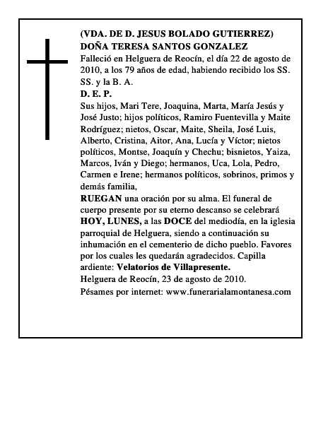 DOÑA TERESA SANTOS GONZALEZ