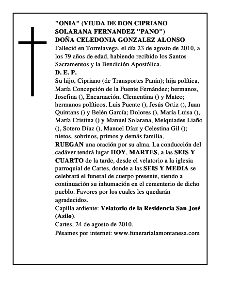 DOÑA CELEDONIA GONZALEZ ALONSO