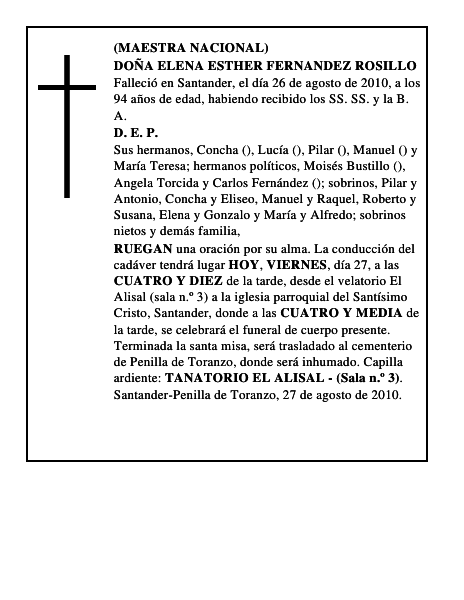 DOÑA ELENA ESTHER FERNANDEZ ROSILLO