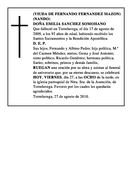 DOÑA EMILIA SANCHEZ SOMOHANO