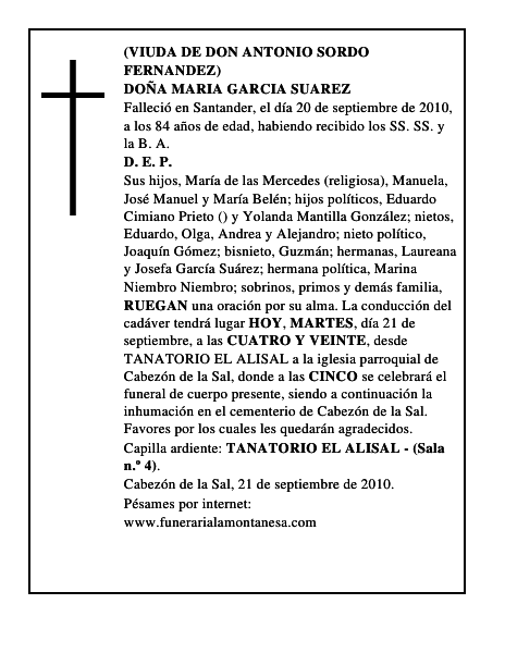DOÑA MARIA GARCIA SUAREZ
