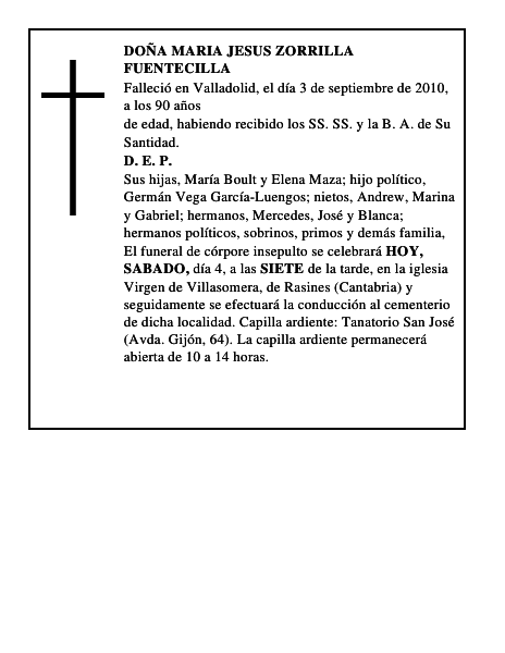 DOÑA MARIA JESUS ZORRILLA FUENTECILLA