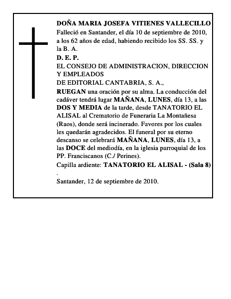 DOÑA MARIA JOSEFA VITIENES VALLECILLO