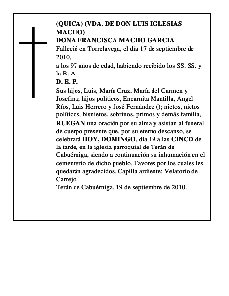 DOÑA FRANCISCA MACHO GARCIA