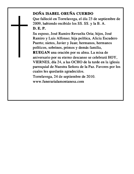 DOÑA ISABEL ORUÑA CUERDO
