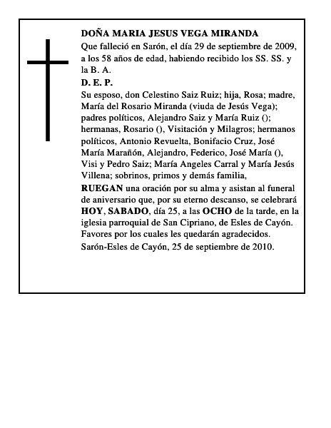 DOÑA MARIA JESUS VEGA MIRANDA