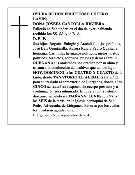 DOÑA JOSEFA CANTOLLA HIGUERA