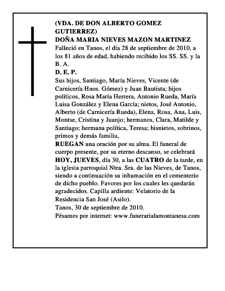DOÑA MARIA NIEVES MAZON MARTINEZ