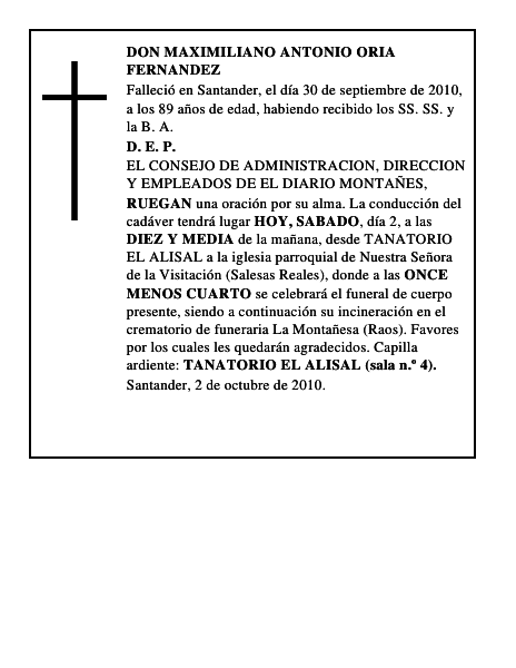 DON MAXIMILIANO ANTONIO ORIA FERNANDEZ