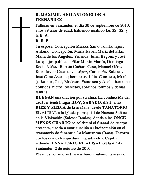 D. MAXIMILIANO ANTONIO ORIA FERNANDEZ