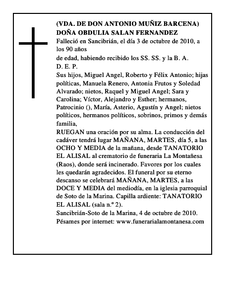 DOÑA OBDULIA SALAN FERNANDEZ