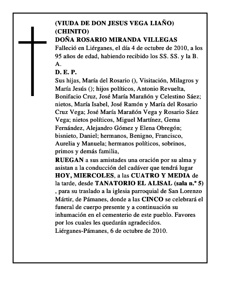 DOÑA ROSARIO MIRANDA VILLEGAS