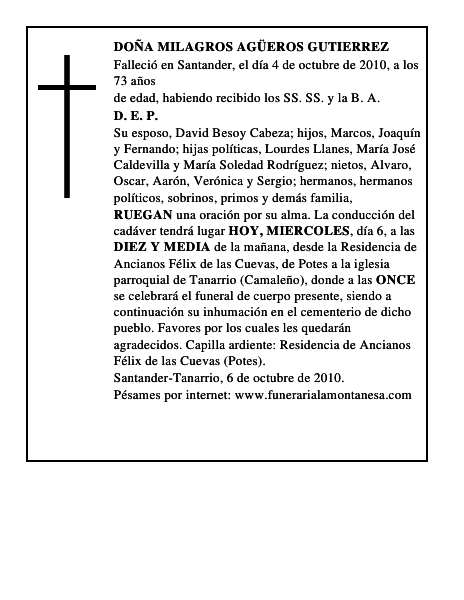 DOÑA MILAGROS AGÜEROS GUTIERREZ