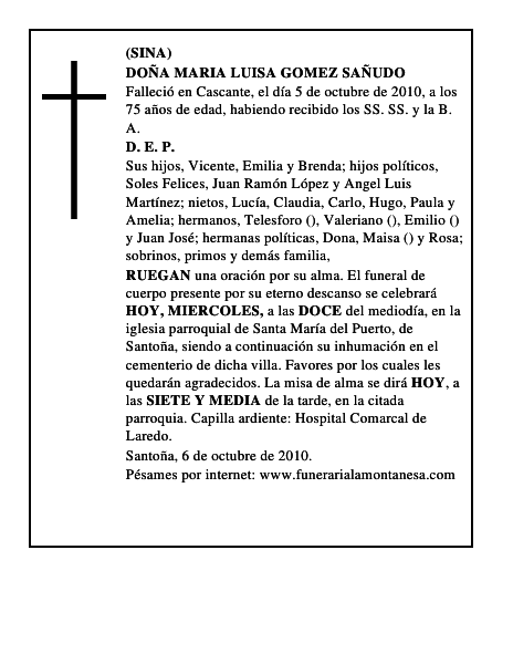 DOÑA MARIA LUISA GOMEZ SAÑUDO