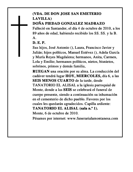 DOÑA PIEDAD GONZALEZ MADRAZO