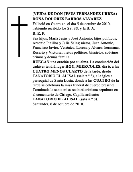 DOÑA DOLORES BARROS ALVAREZ