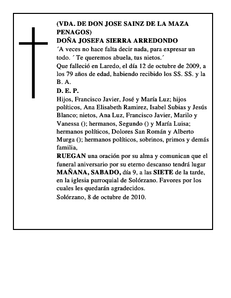 DOÑA JOSEFA SIERRA ARREDONDO