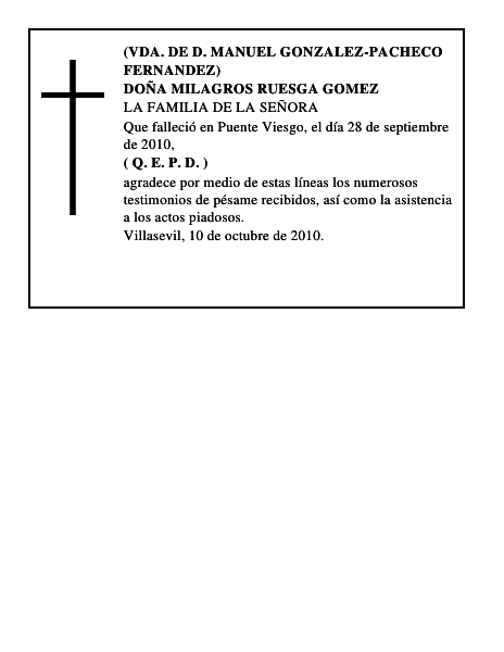 DOÑA MILAGROS RUESGA GOMEZ
