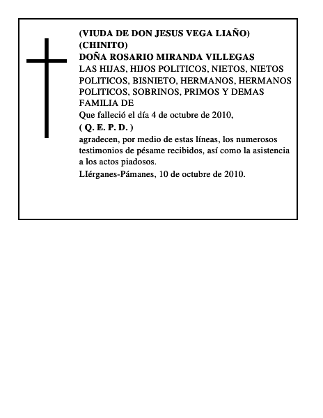 DOÑA ROSARIO MIRANDA VILLEGAS