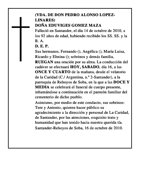 DOÑA EDUVIGES GOMEZ MAZA