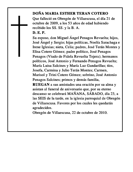 DOÑA MARIA ESTHER TERAN COTERO