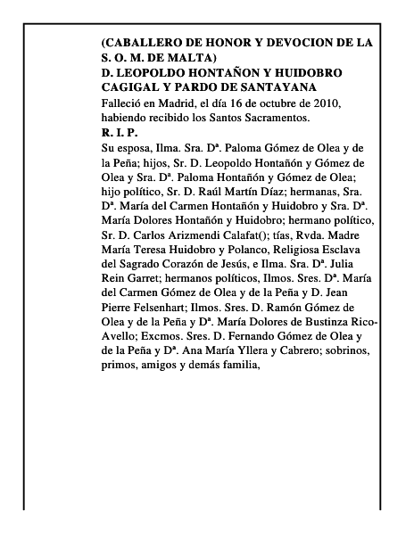 D. LEOPOLDO HONTAÑON Y HUIDOBRO CAGIGAL Y PARDO DE SANTAYANA