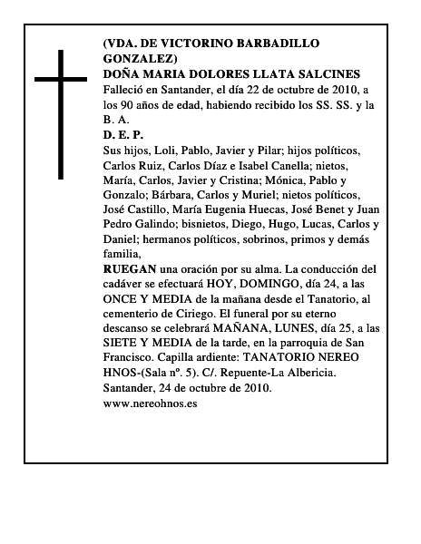 DOÑA MARIA DOLORES LLATA SALCINES