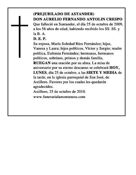 DON AURELIO FERNANDO ANTOLIN CRESPO
