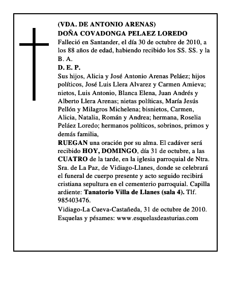 DOÑA COVADONGA PELAEZ LOREDO