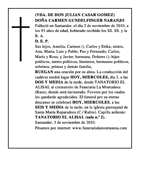DOÑA CARMEN GUNDELFINGER NARANJO