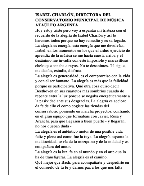 Isabel Charlón, directora del Conservatorio Municipal de Música Ataúlfo Argenta
