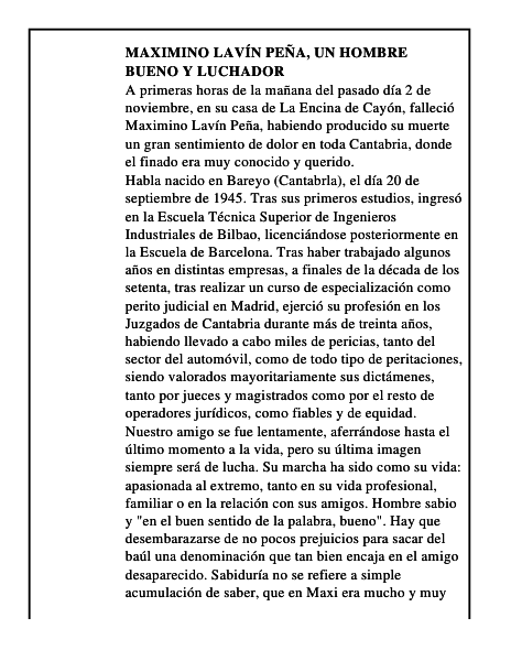 Maximino Lavín Peña, un hombre bueno y luchador