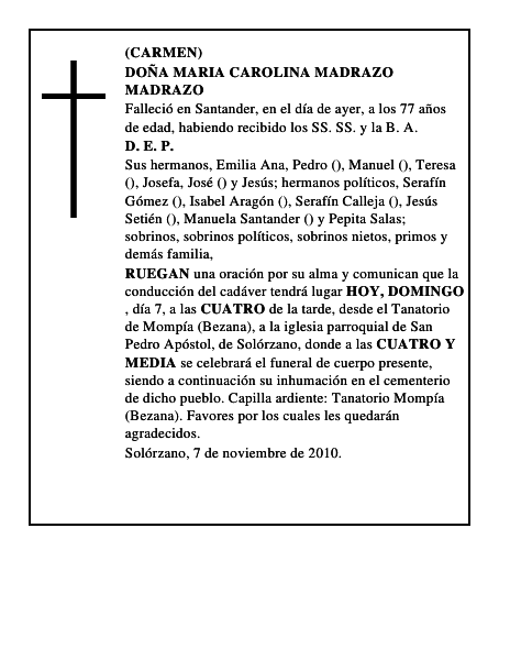 DOÑA MARIA CAROLINA MADRAZO MADRAZO