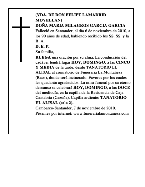 DOÑA MARIA MILAGROS GARCIA GARCIA