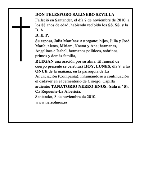 DON TELESFORO SALINERO SEVILLA