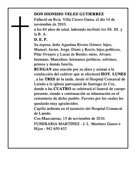 DON DIONISIO VELEZ GUTIERREZ