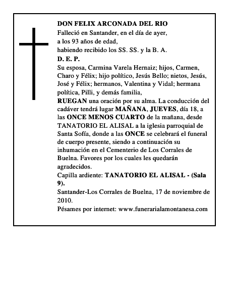 DON FELIX ARCONADA DEL RIO