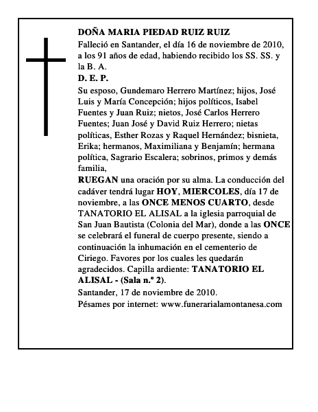DOÑA MARIA PIEDAD RUIZ RUIZ