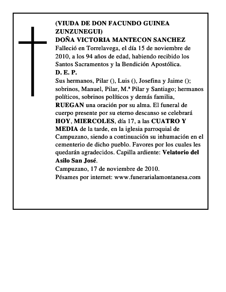 DOÑA VICTORIA MANTECON SANCHEZ
