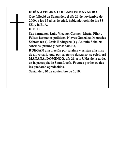 DOÑA AVELINA COLLANTES NAVARRO