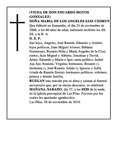 DOÑA MARIA DE LOS ANGELES SAIZ CEDRUN