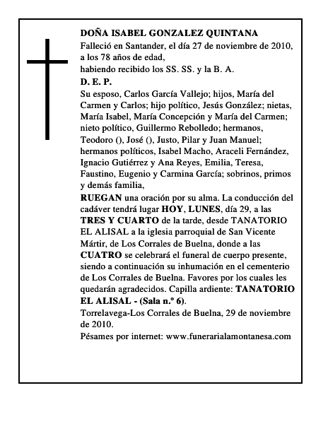 DOÑA ISABEL GONZALEZ QUINTANA