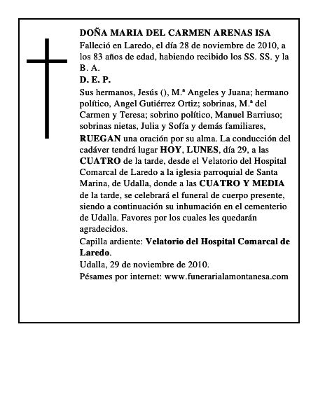 DOÑA MARIA DEL CARMEN ARENAS ISA