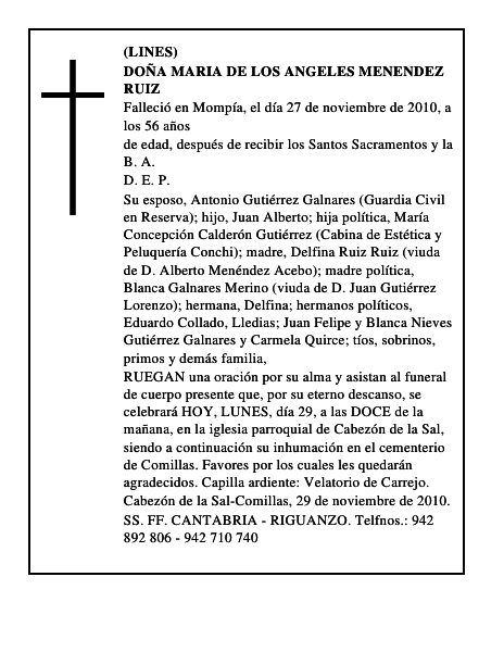 DOÑA MARIA DE LOS ANGELES MENENDEZ RUIZ