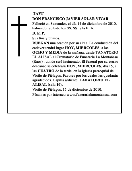 DON FRANCISCO JAVIER SOLAR VIVAR